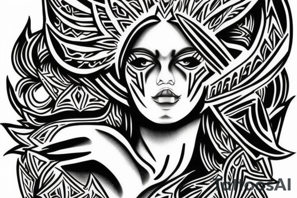 muscular angel, tribal lightning tunisian tattoo idea