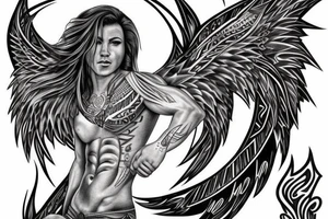 muscular angel, tribal lightning tunisian tattoo idea