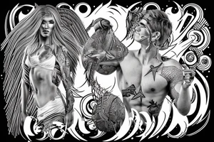 muscular angel, tribal lightning tunisian tattoo idea