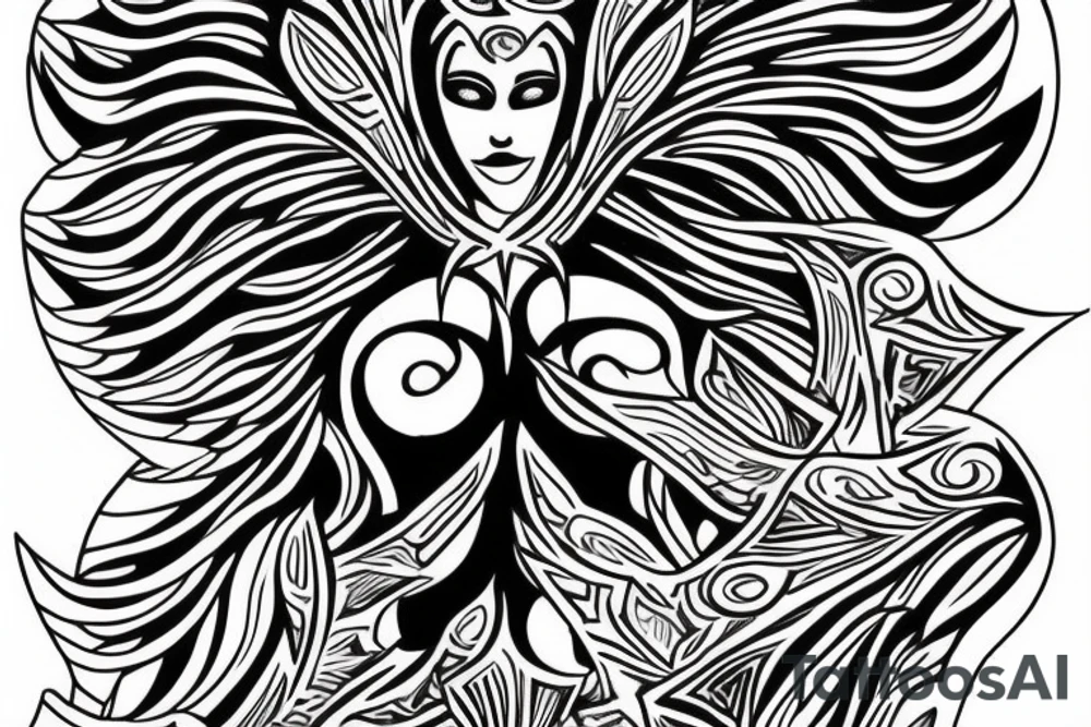 muscular angel, tribal lightning tunisian tattoo idea