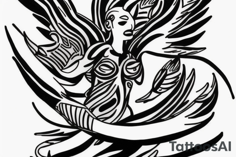 muscular angel, tribal lightning tunisian tattoo idea