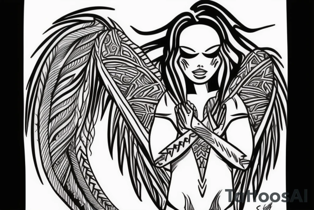 muscular angel, tribal lightning tunisian tattoo idea