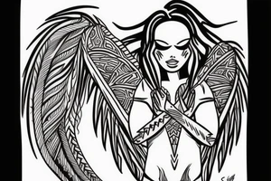 muscular angel, tribal lightning tunisian tattoo idea