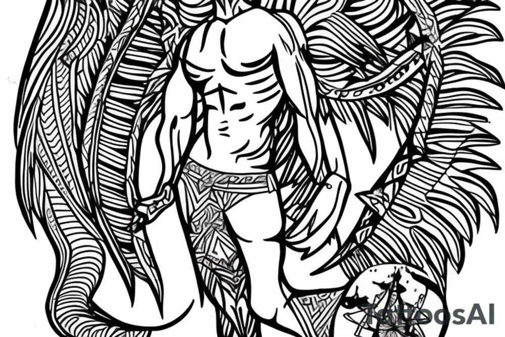 muscular angel, tribal lightning tunisian tattoo idea