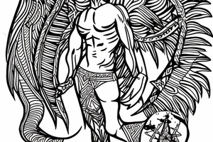 muscular angel, tribal lightning tunisian tattoo idea