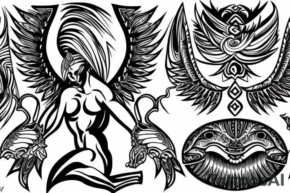 muscular angel, tribal lightning, tunisia tattoo idea