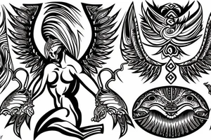 muscular angel, tribal lightning, tunisia tattoo idea