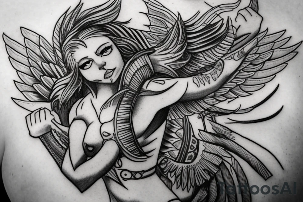 muscular angel, tribal, clouds and lightning, tunisia tattoo idea