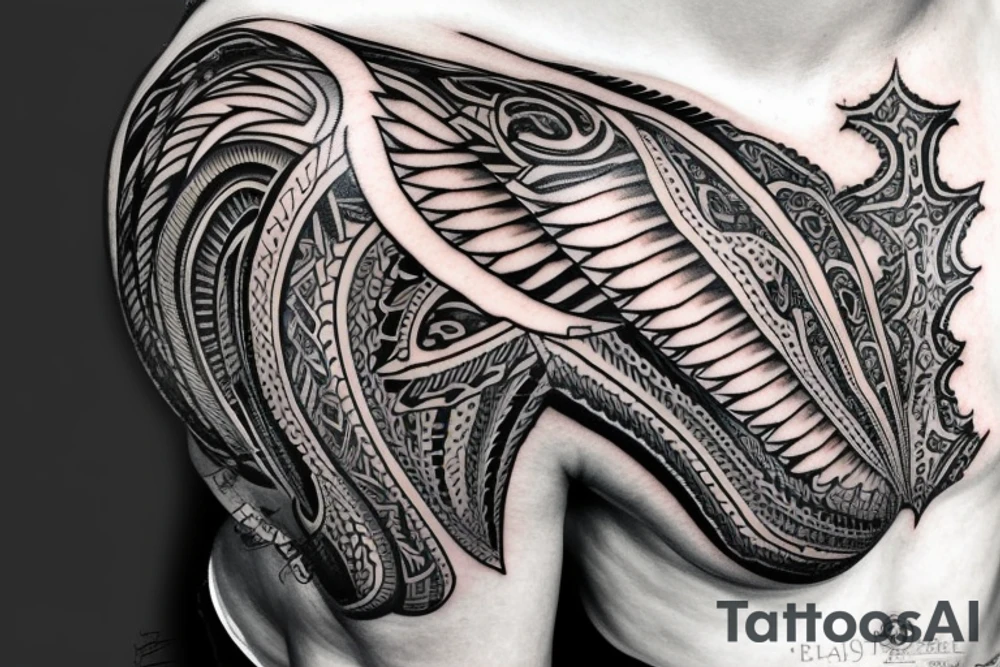 muscular angel, tribal, clouds and lightning, tunisia tattoo idea