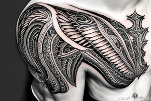 muscular angel, tribal, clouds and lightning, tunisia tattoo idea