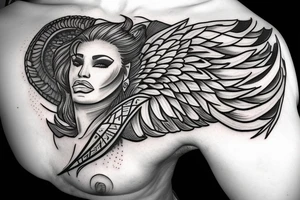 muscular angel, tribal, clouds and lightning, tunisia tattoo idea