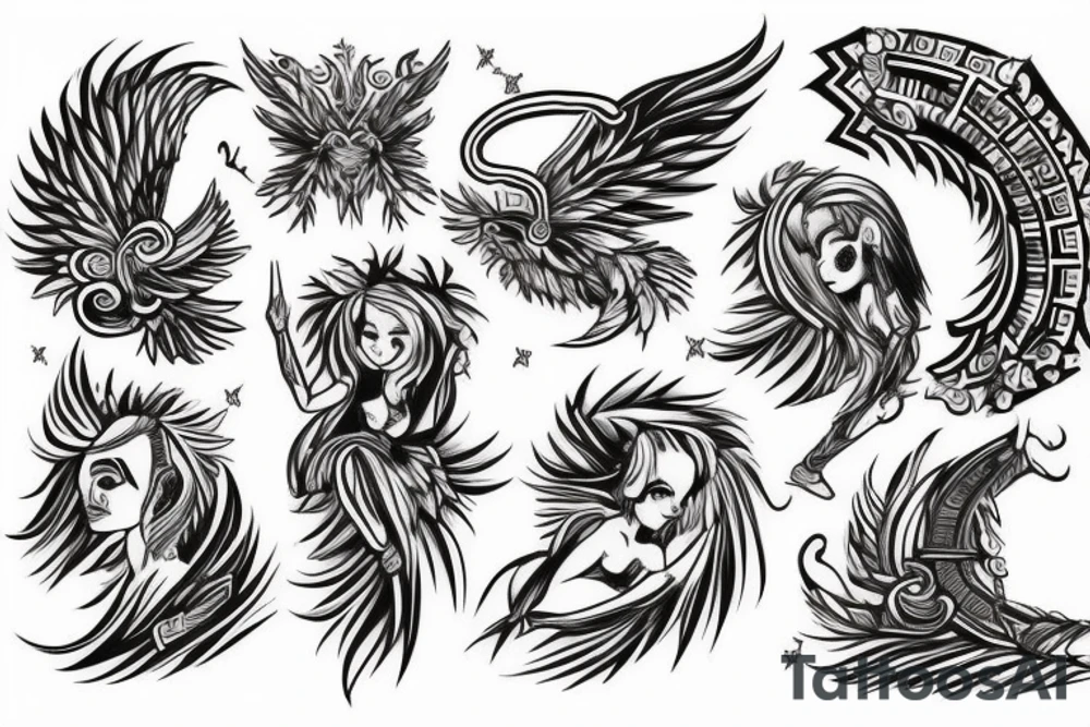 muscular angel, tribal, clouds and lightning, tunisia tattoo idea