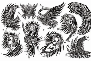 muscular angel, tribal, clouds and lightning, tunisia tattoo idea