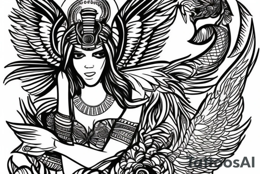 angel, tribal, clouds and lightning, tunisia, egyptian tattoo idea