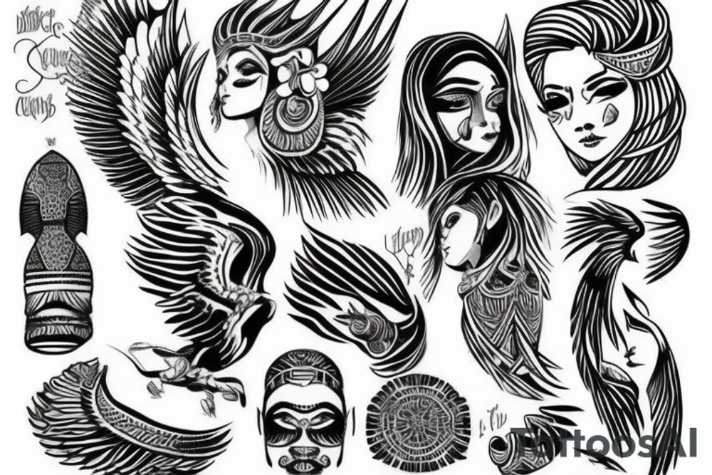 angel, tribal, clouds and lightning, tunisia, egyptian tattoo idea