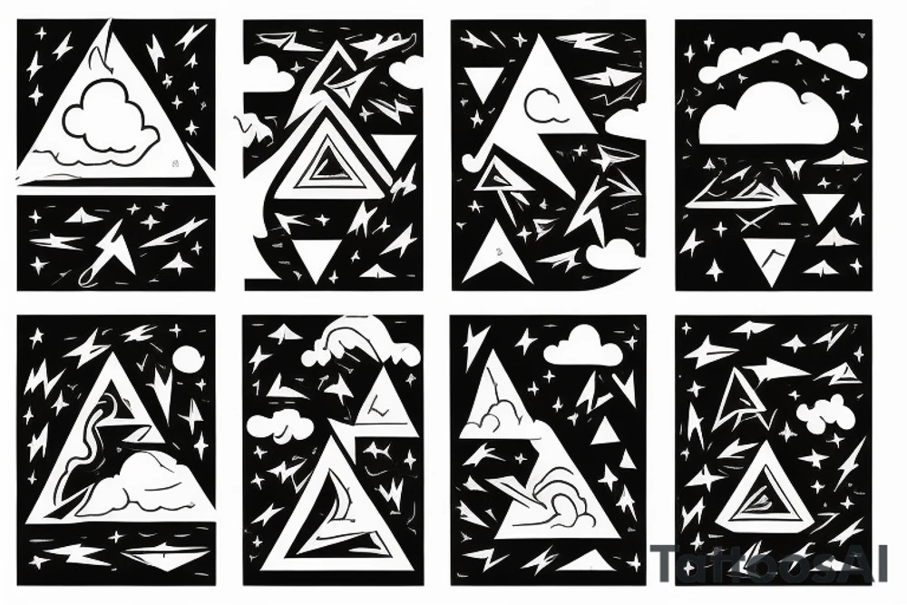 clouds and lightning, sharp, fire, triangle tattoo idea