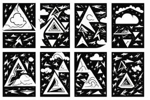 clouds and lightning, sharp, fire, triangle tattoo idea