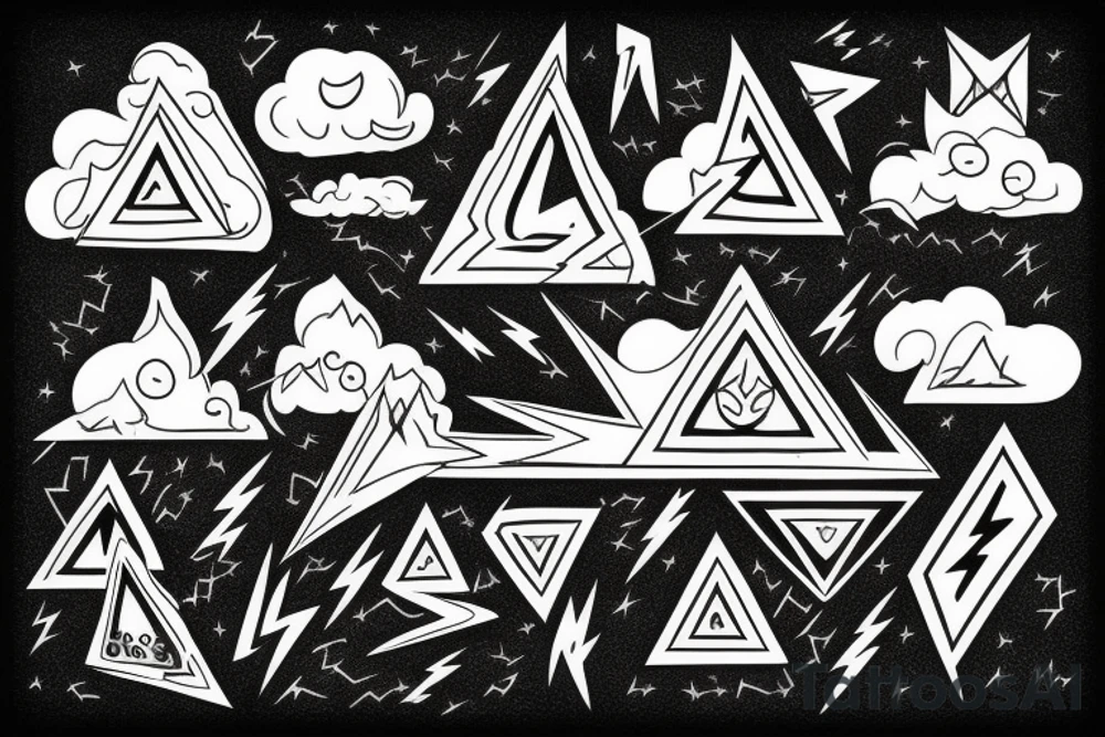 clouds and lightning, sharp, fire, triangle, contrast tattoo idea