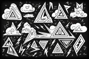 clouds and lightning, sharp, fire, triangle, contrast tattoo idea