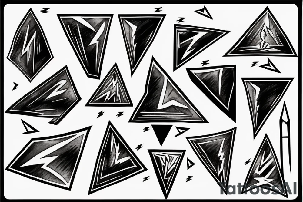 angel clouds and lightning, sharp, fire, triangle, contrast tattoo idea
