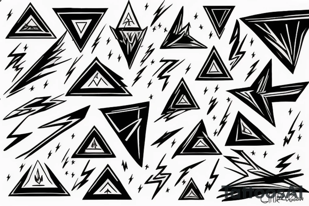 angel clouds and lightning, sharp, fire, triangle, contrast tattoo idea