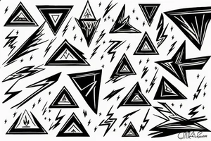 angel clouds and lightning, sharp, fire, triangle, contrast tattoo idea