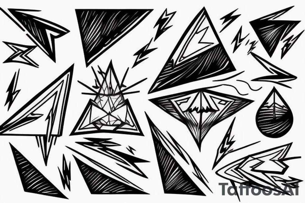 angel clouds and lightning, sharp, fire, triangle, contrast tattoo idea