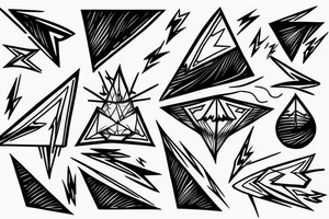 angel clouds and lightning, sharp, fire, triangle, contrast tattoo idea