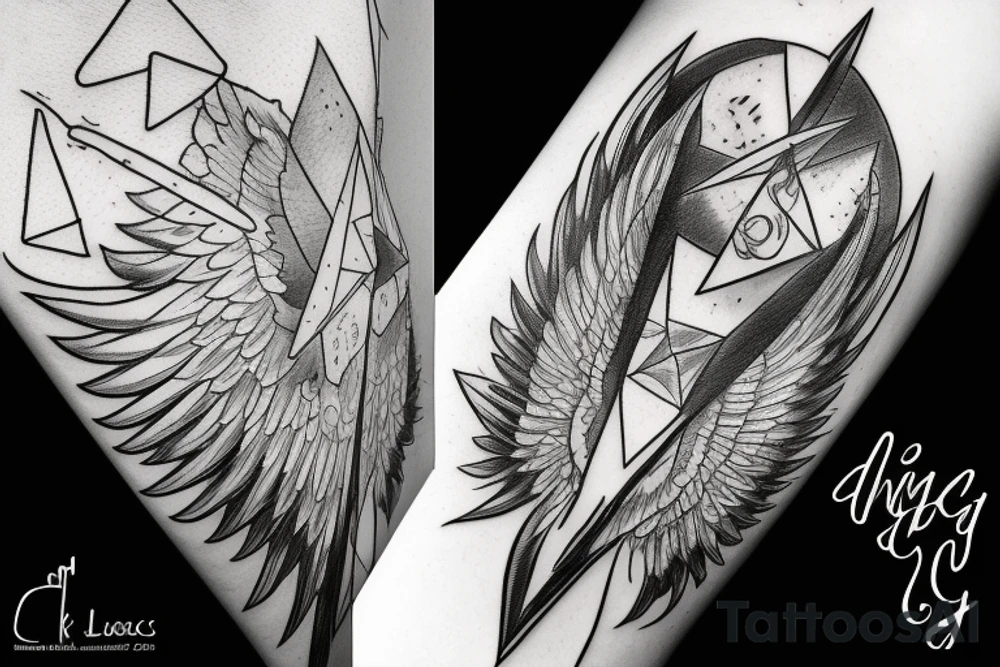 angel clouds and lightning, sharp, fire, triangle, contrast tattoo idea