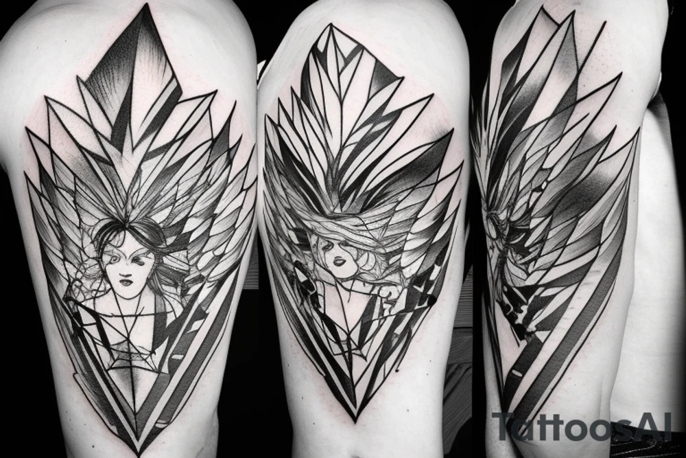 angel clouds and lightning, sharp, triangle tattoo idea