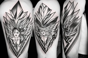 angel clouds and lightning, sharp, triangle tattoo idea