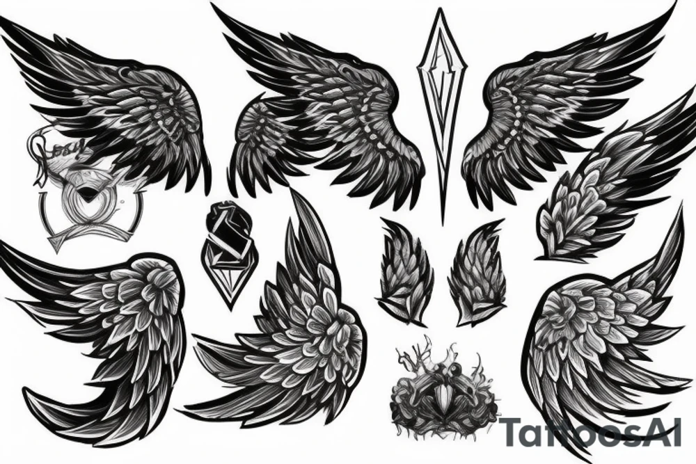 lightning strike, angel wings tattoo idea