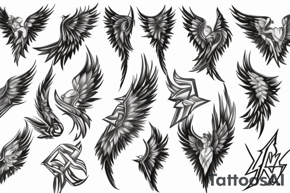 lightning strike blending with angel wings tattoo idea