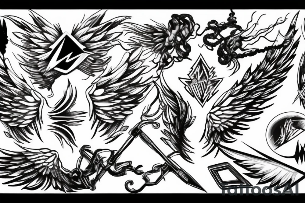 lightning strike blending with angel wings, war tattoo idea lightning strike blending with angel wings, war tattoo idea