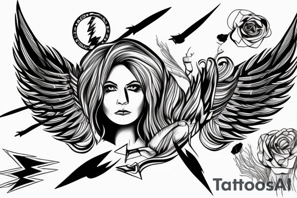 lightning strike blending with angel wings, war tattoo idea lightning strike blending with angel wings, war tattoo idea