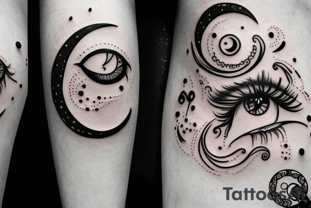 moon with eye tears tattoo idea