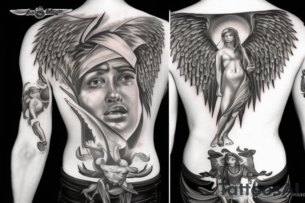 roman, phoenician war with fire, angel tattoo idea