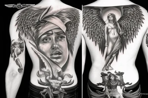 roman, phoenician war with fire, angel tattoo idea