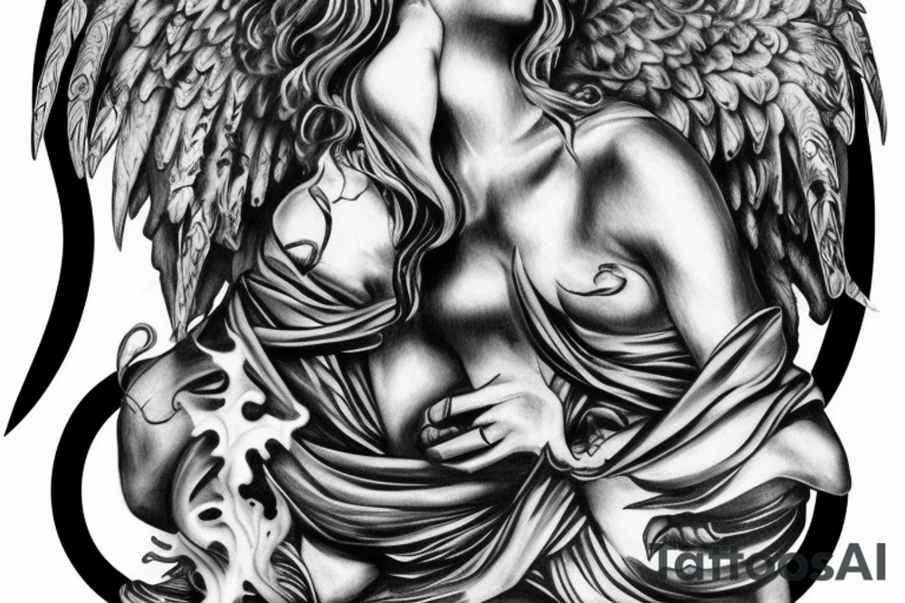roman, phoenician war with fire, angel tattoo idea