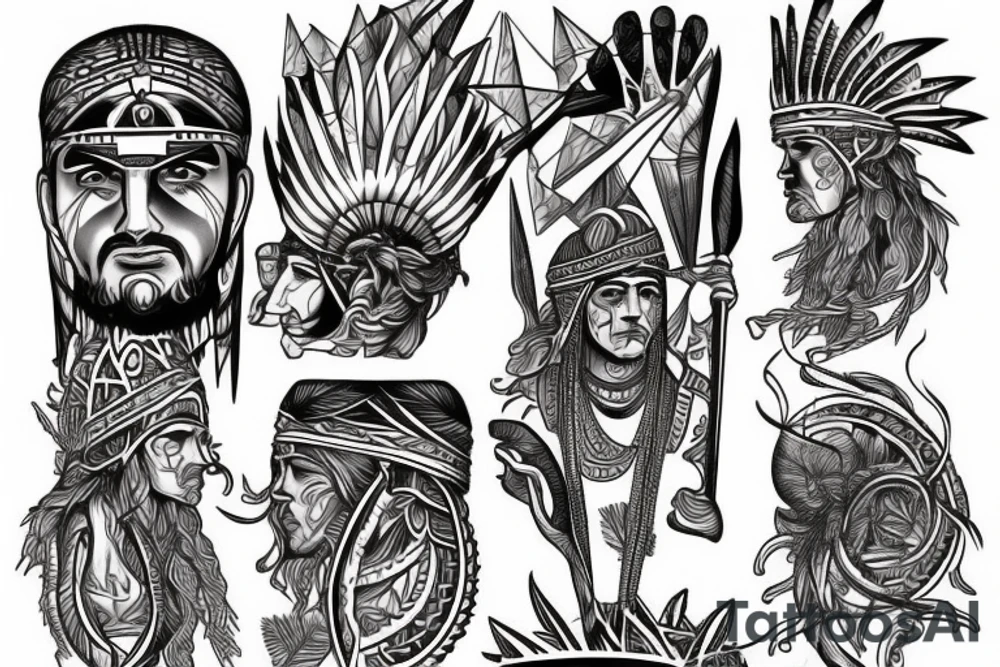 roman, phoenician tribal, landscape tattoo idea