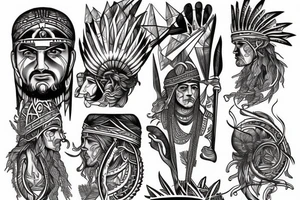 roman, phoenician tribal, landscape tattoo idea