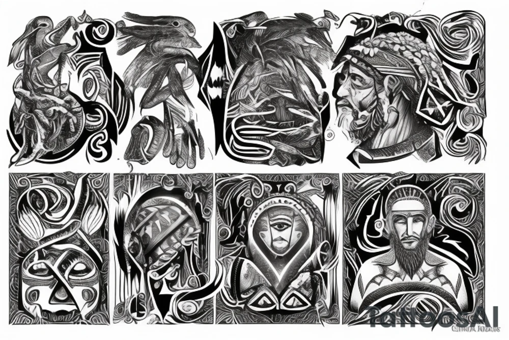 roman, phoenician tribal, landscape tattoo idea
