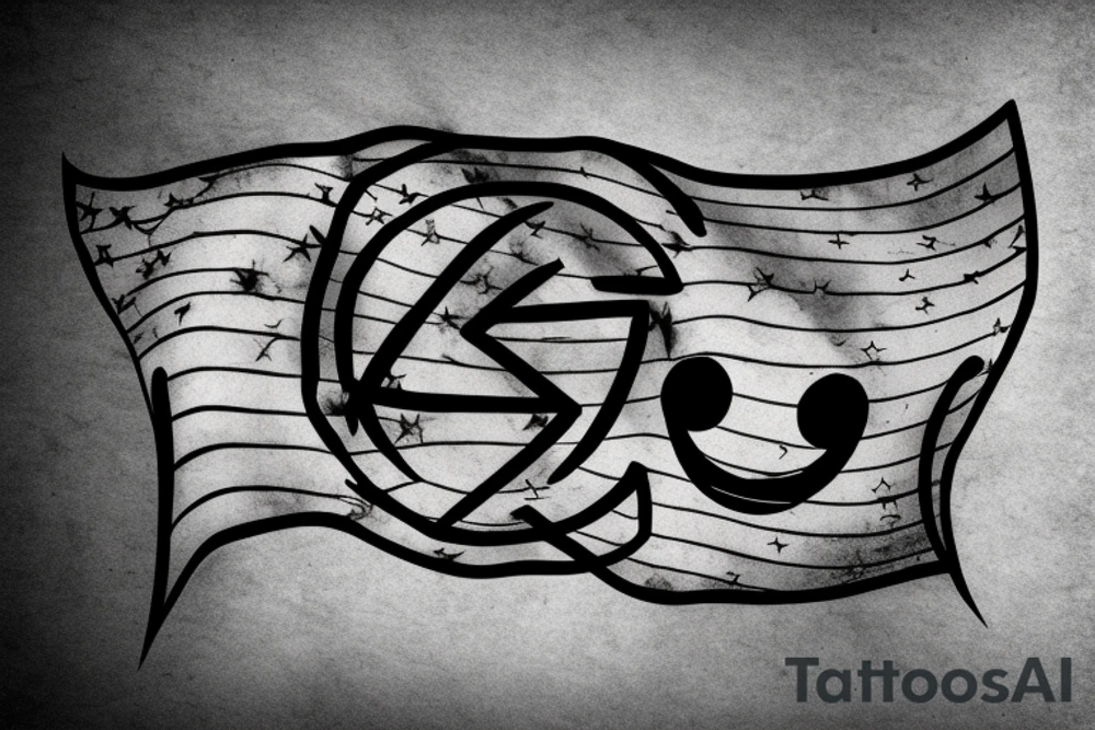 Ripped flag with a smiley face tattoo idea