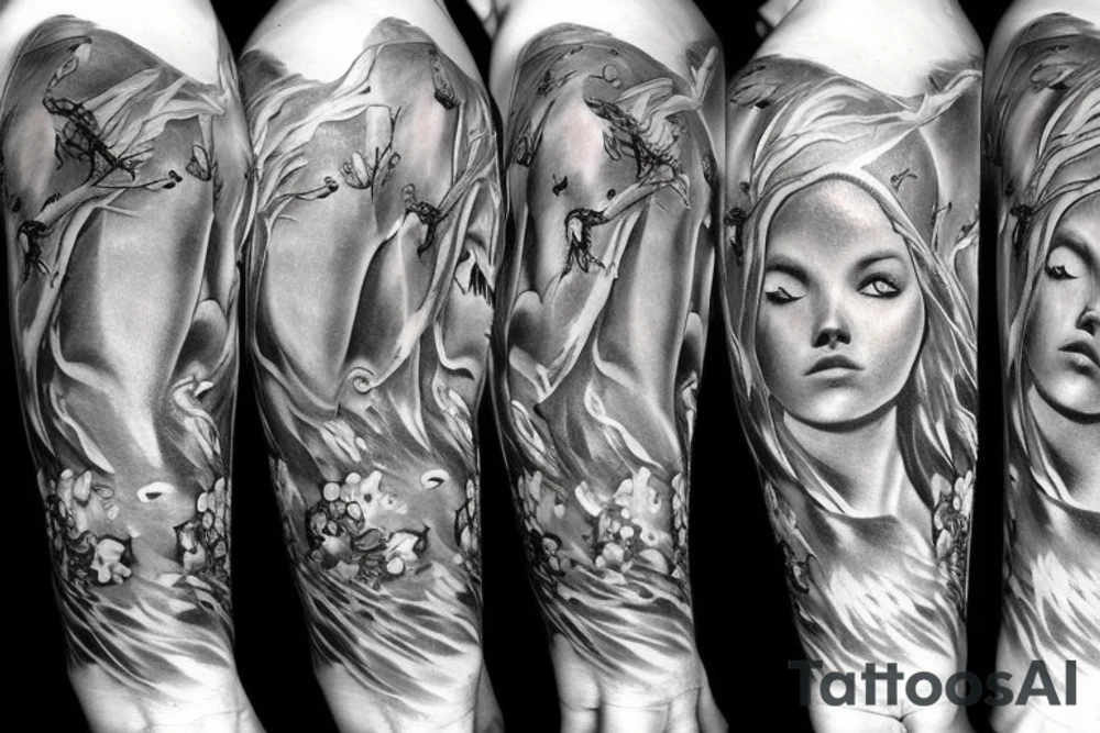 lightning, contrast, angel, clouds tattoo idea