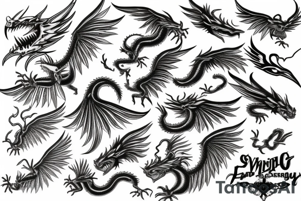 lightning strike, wings, dragon tattoo idea