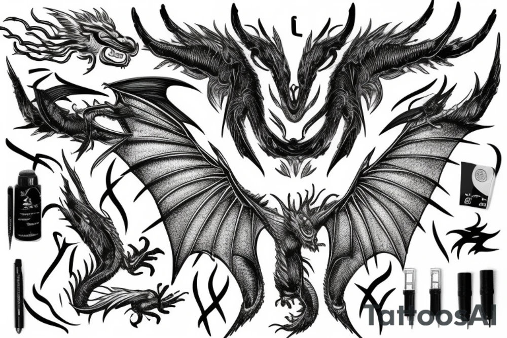 lightning strike, wings, dragon tattoo idea