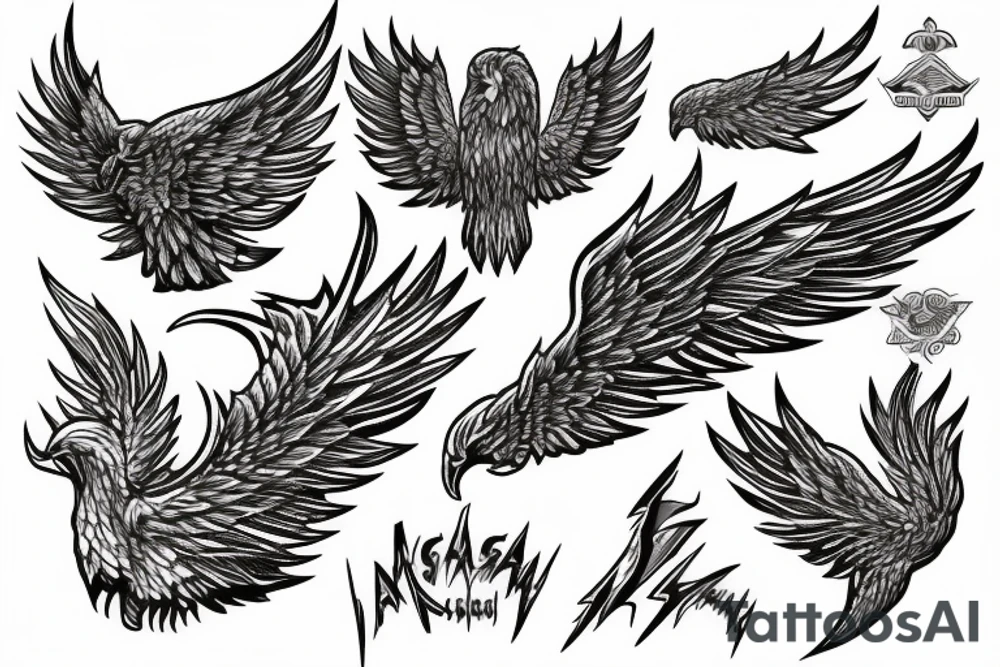 lightning strike, wings, phoenix tattoo idea
