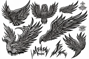 lightning strike, wings, phoenix tattoo idea