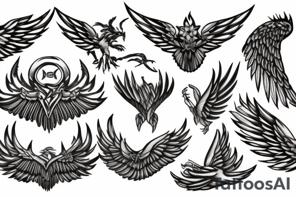 lightning strike, wings, phoenix tattoo idea