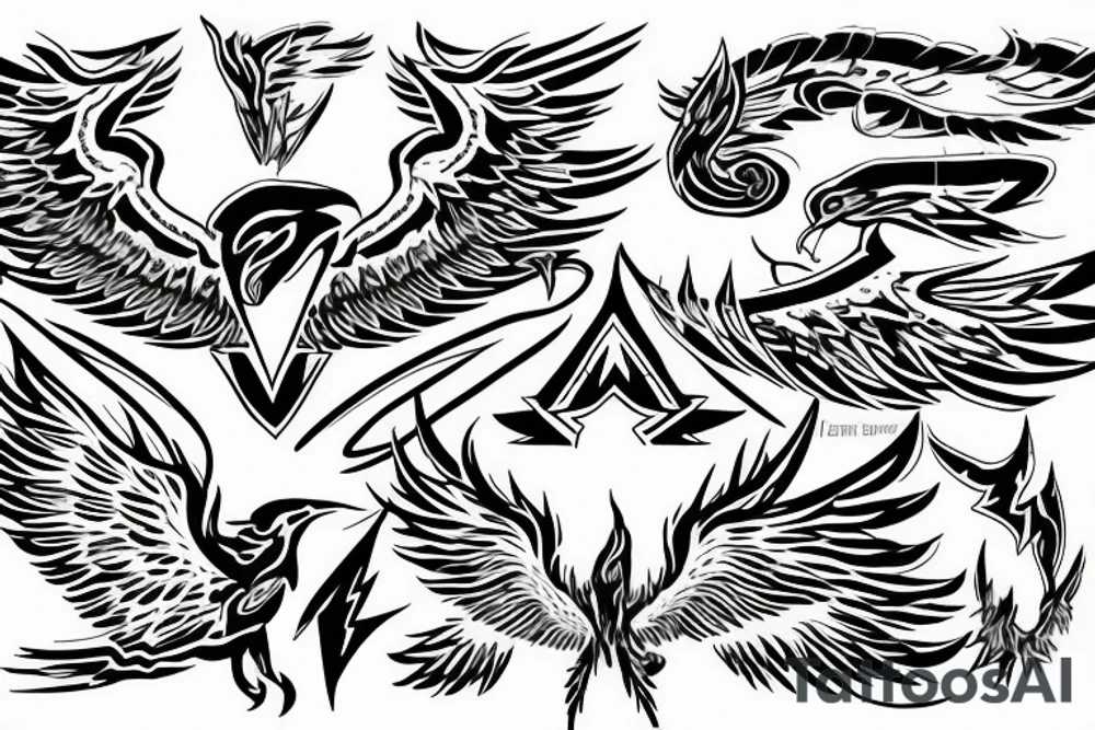 lightning bolt, wings, phoenix, storm tattoo idea